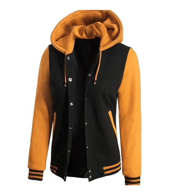 womens black and yellow varsity jacket