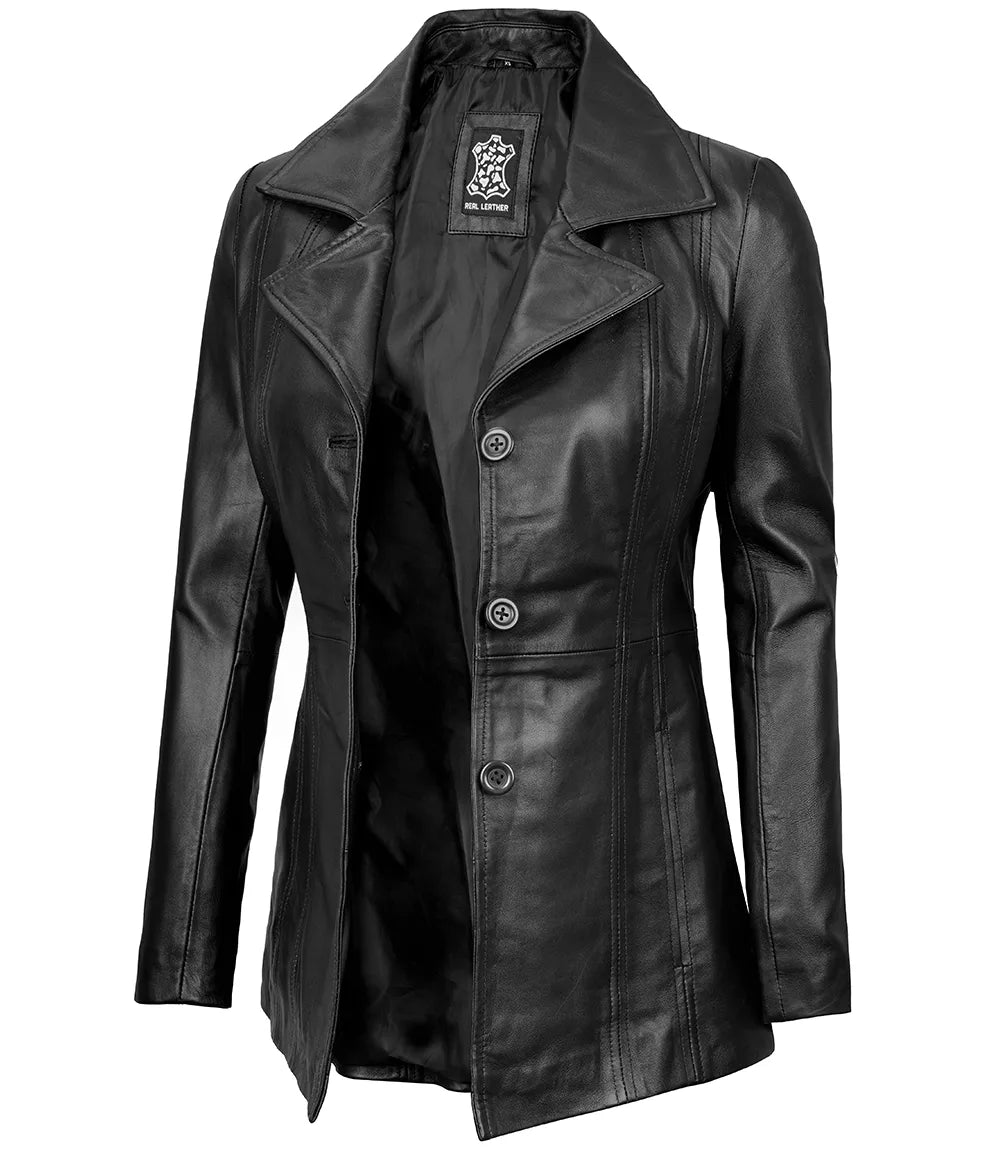 womens black leather blazer