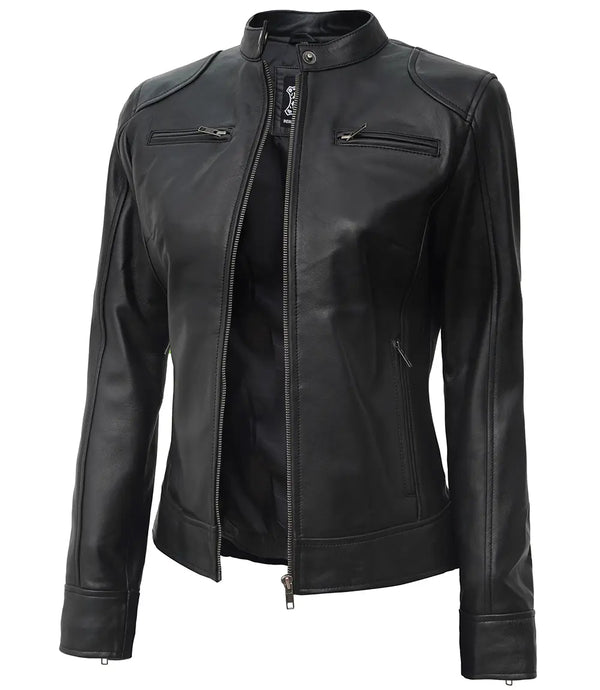 womens black leather jacket