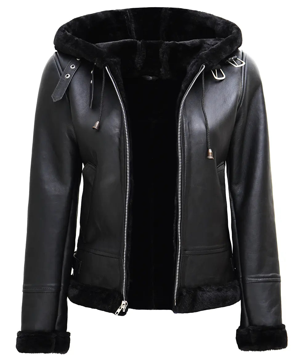 women black shearling leather jacket