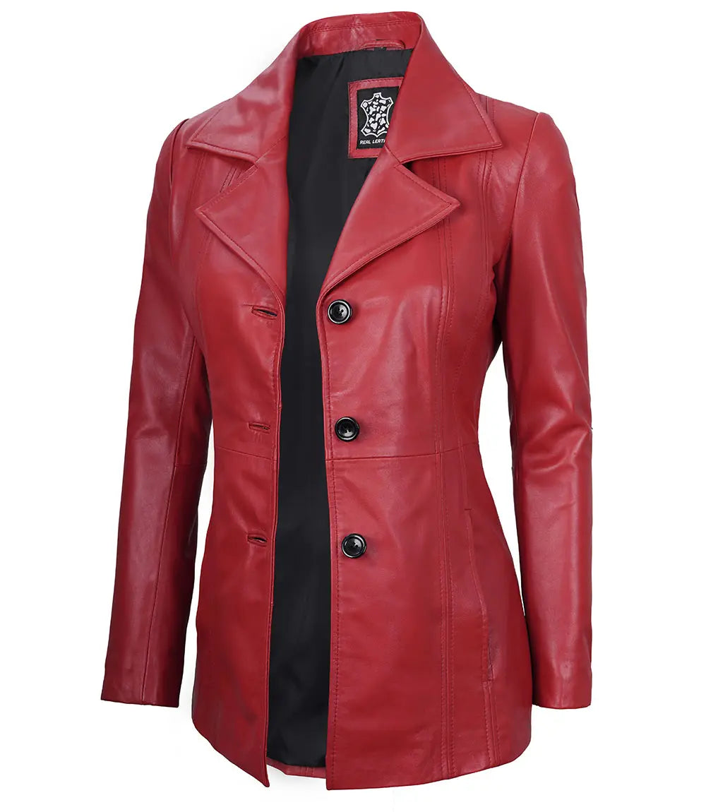 womens leather red blazer