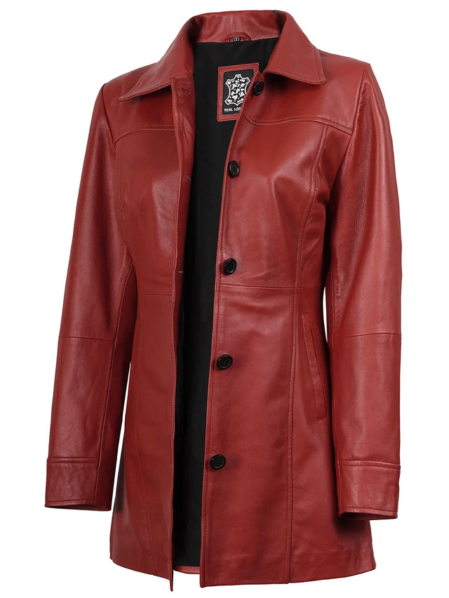 Car coat i skinn in rött (Damen)