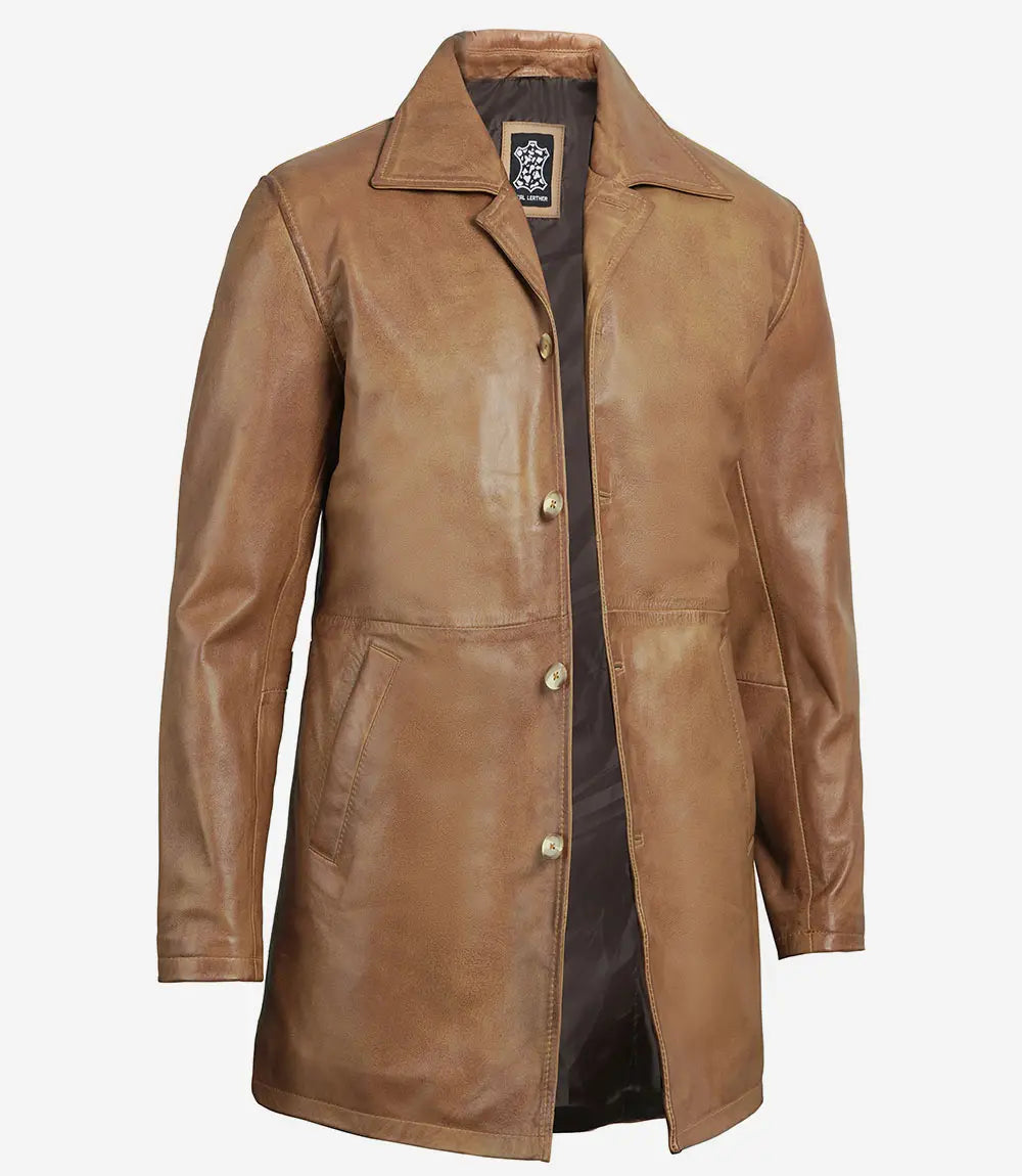 yellow wax brown leather coat