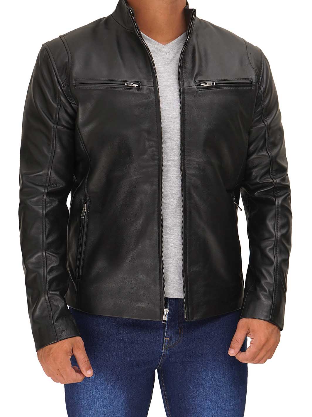 Clinton Mens Black Leather Jacket