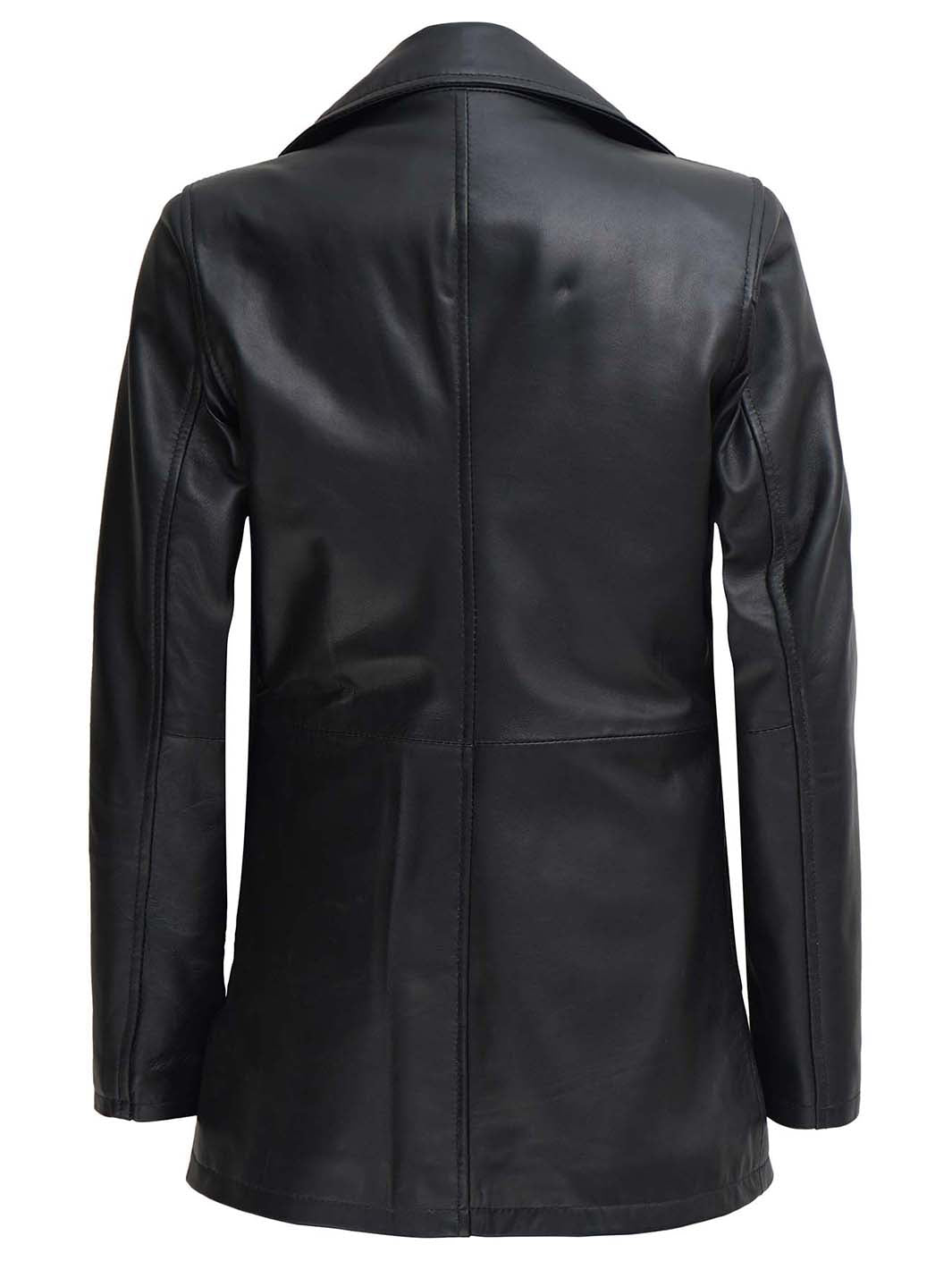 Womens Black Leather Car Coat