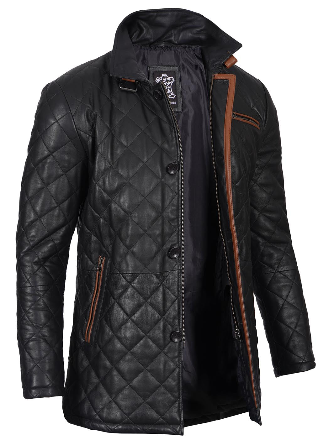 Glen Black Quilted Mens Leather Car Coat