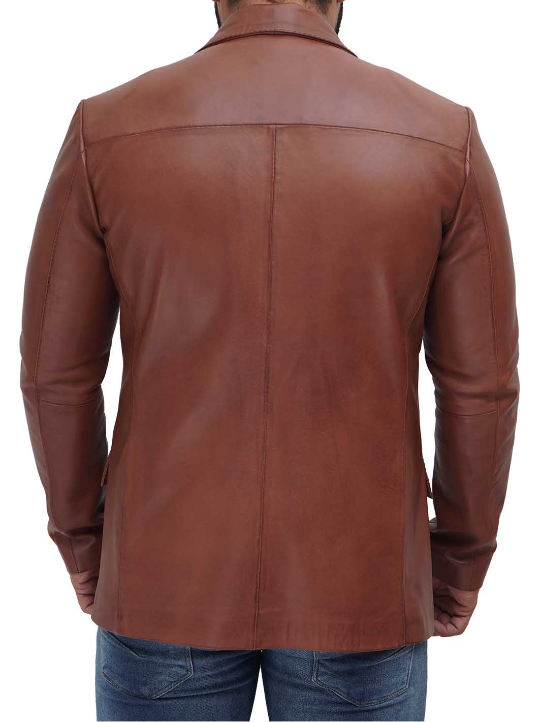 Brandon Men's Tan Real Leather Blazer Decrum