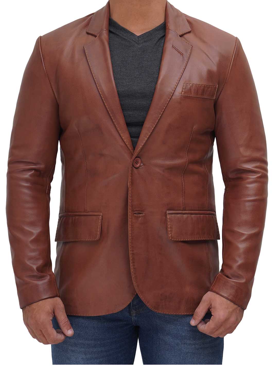 Brandon Men's Tan Real Leather Blazer Decrum
