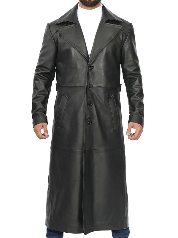 Mens Jackson Black Leather Long coat