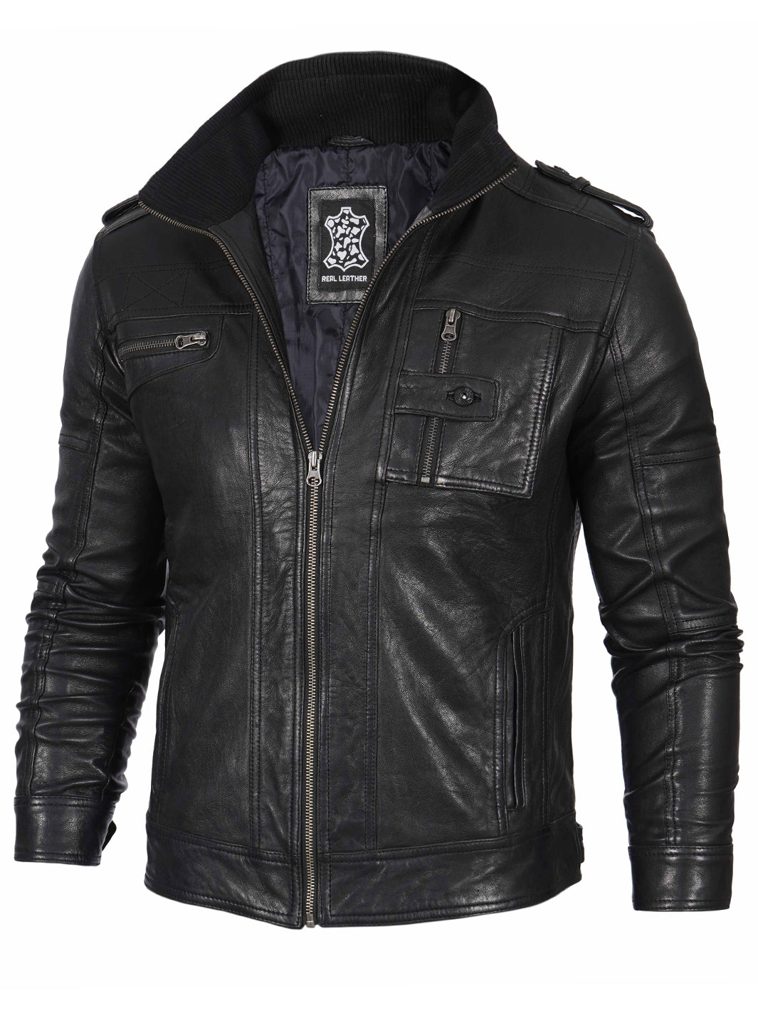 Mens Black Cafe Racer Leather Jacket