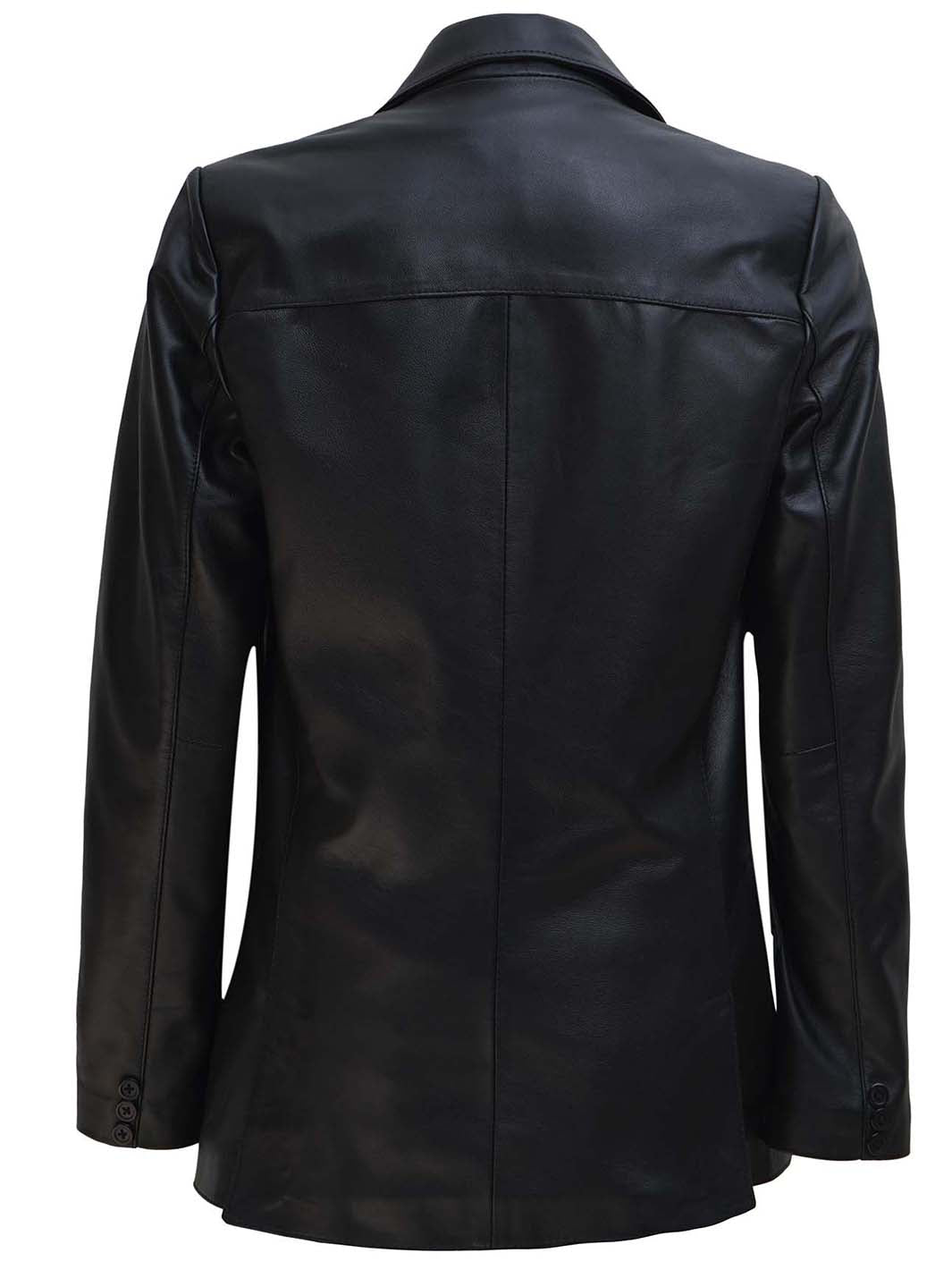 Womens Two Button Black Leather Blazer Jacket