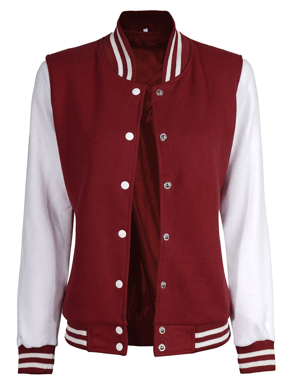 Womens White & Maroon Plain Varsity